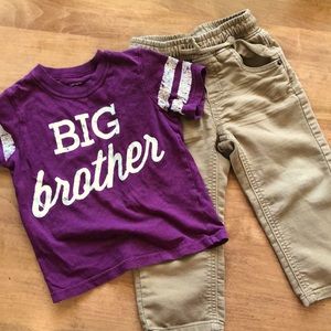 Cat and Jack and Carters 2T big brother outfit. So comfy and cute